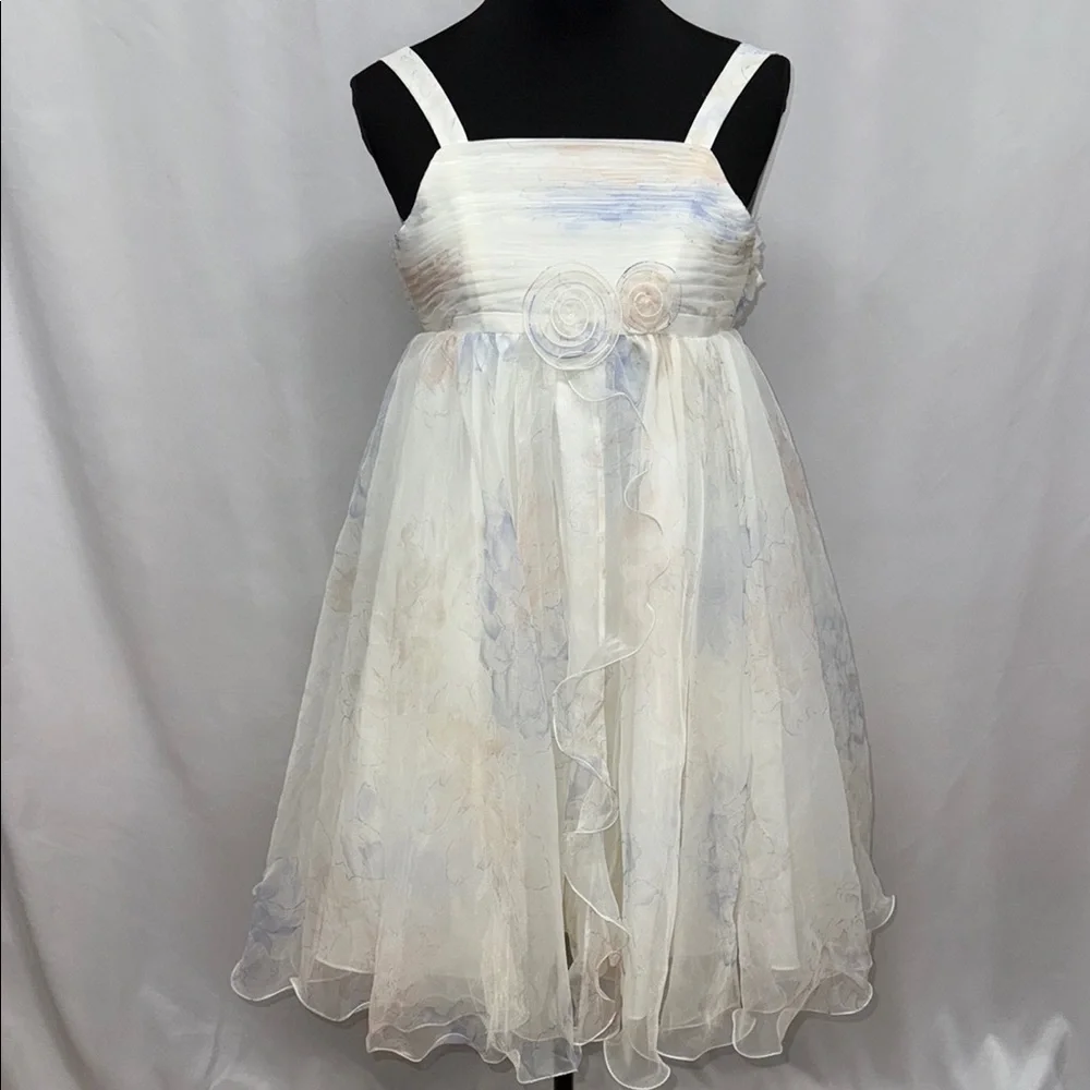 David’s Bridal Size 12 Ivory Floral Tulle Flower Girl Formal Occasion Dress - Picture 2 of 8